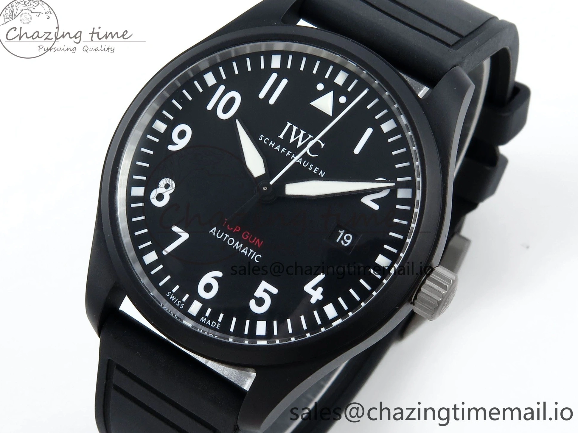 MIROTIME 0203 Pilot Top Gun IW326901 M+F 1:1 Best Edition Black Dial on Black Rubber Strap A SportInspired 6999